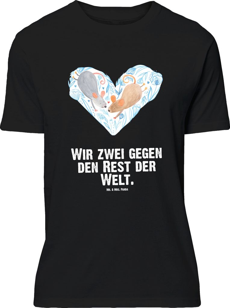 Mr. & Mrs. Panda Größe L T-Shirt Mäuse Herz - Schwarz - Geschenk, Freundin, Liebesbotschaft, Tshirt, Lieblingsmensch, Shirt, für Immer, Maus, m...