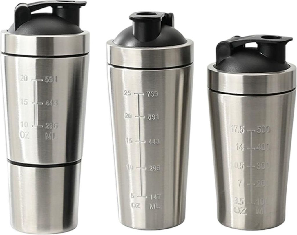 Proteinpulver-Shakerbecher, auslaufsicherer Metall-Shaker aus Edelstahl, Proteinpulver-Mixer