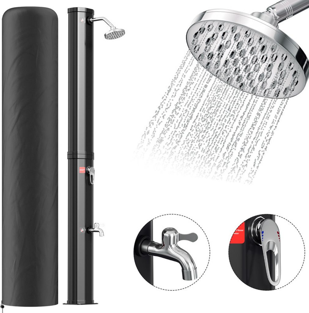 Solardusche Einstellbare Temperatur schwenkbarer Duschkopf Campingdusche Outdoor Gartendusche 40L Mit Handbrause Mit Schutzhülle schwarz