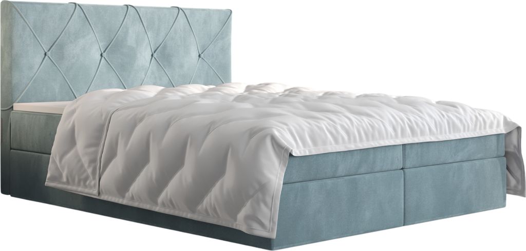 Roe Furniture | Boxspringbett 90x200 cm - Hellblau, Komplett-Set mit Matratze, Polsterbett, Betten, Familienbetten, Gästebett - ALTEA