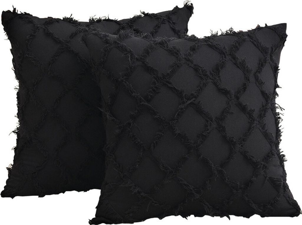 2 STÜCKE Dekokissenbezüge Baumwollgitter Wovon Tufted Lumbar Dekorative Kissenbezug Kissenbezüge für Sofa Sitzkissen, Schwarz 30*50cm