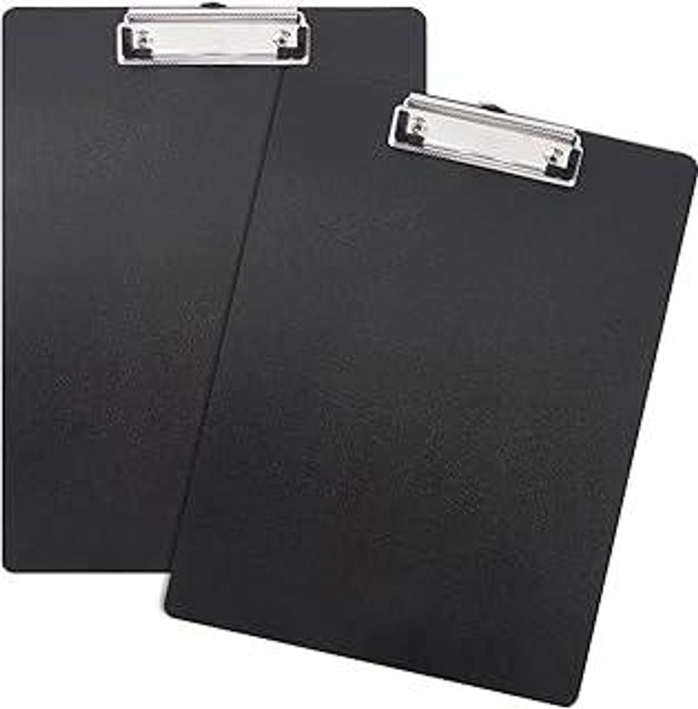 2 Stück Klemmbrett A4 Schwarz, Klemmbrett A4 Kunststoff zur Aufbewahrung von Papier, Schreibbrett mit Metalklemme und Aufhängeose, für Studenten...