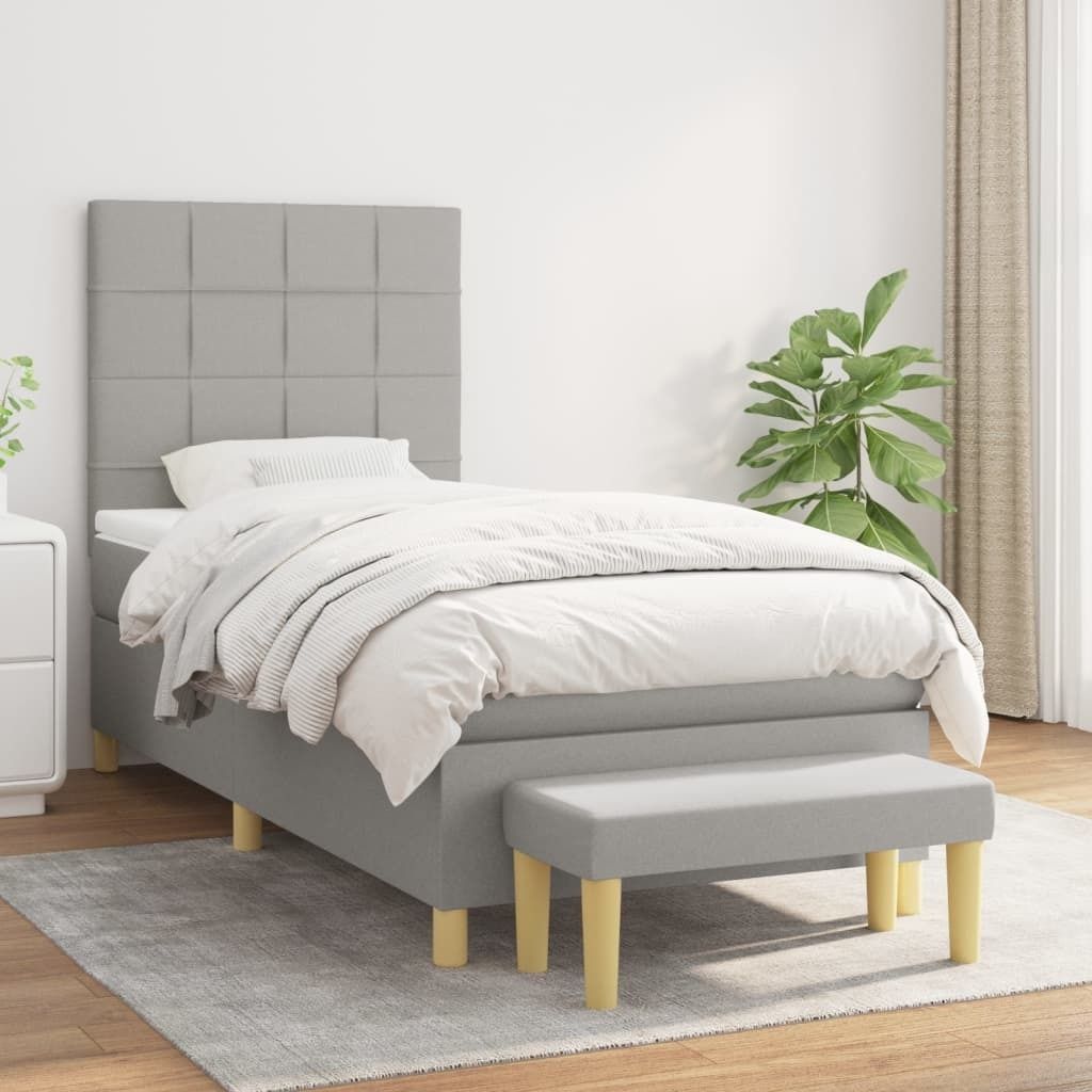 The Living Store Boxspringbett mit Matratze Hellgrau 80x200 cm Stoff