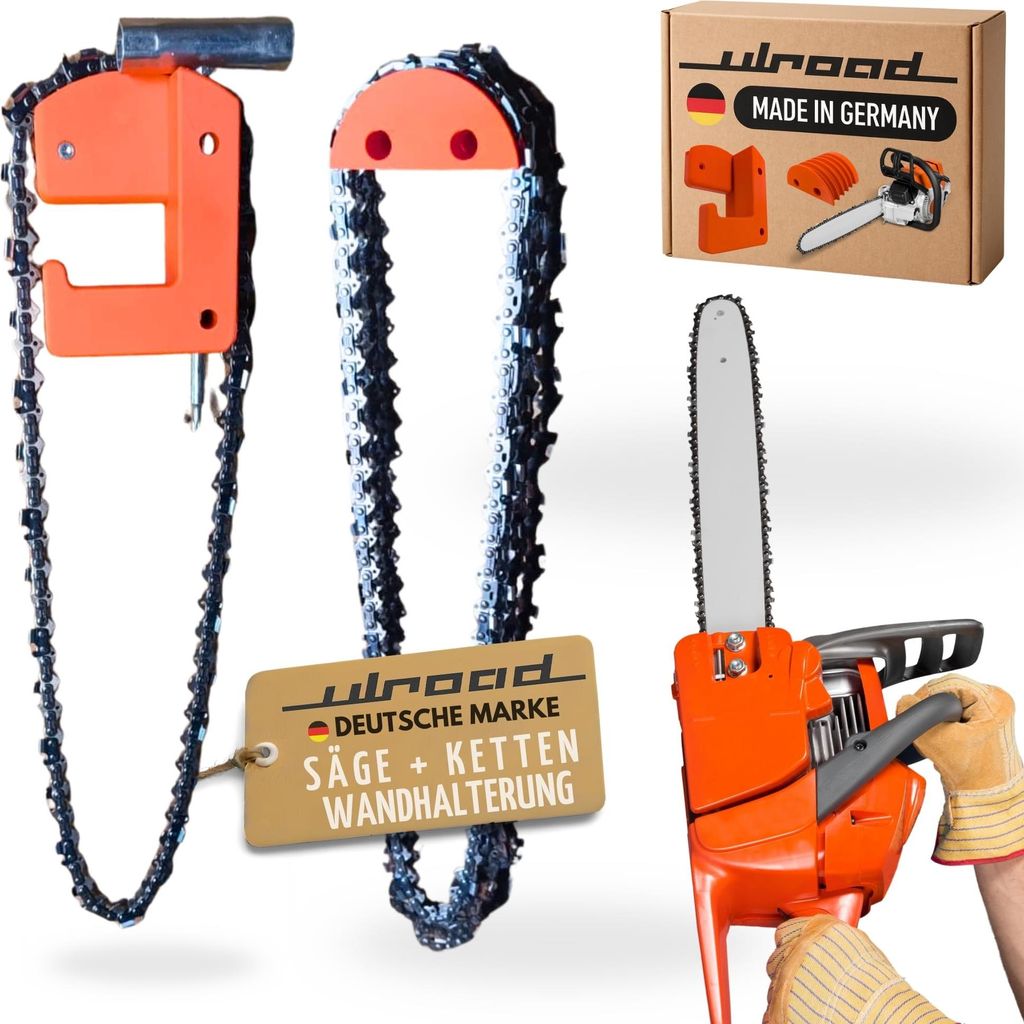 ULROAD Halterung für Kettensäge + Ketten + Werkzeug I Passend für Stihl Husqvarna Dolmar I Sägeketten Halter Wandhalterung