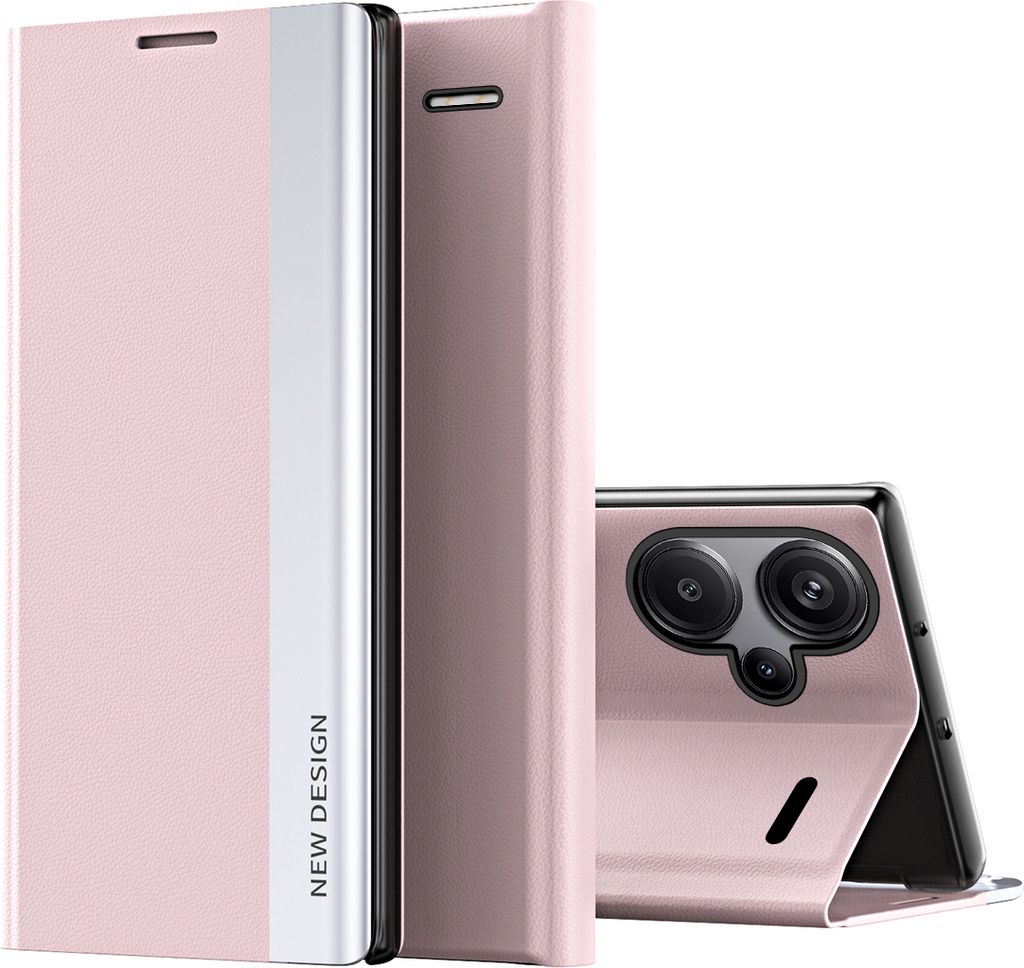 Hülle für Xiaomi Redmi Note 13 Pro+ Leder PolyurethanKlapphülle Schutzhülle mit Standfunktion Pink