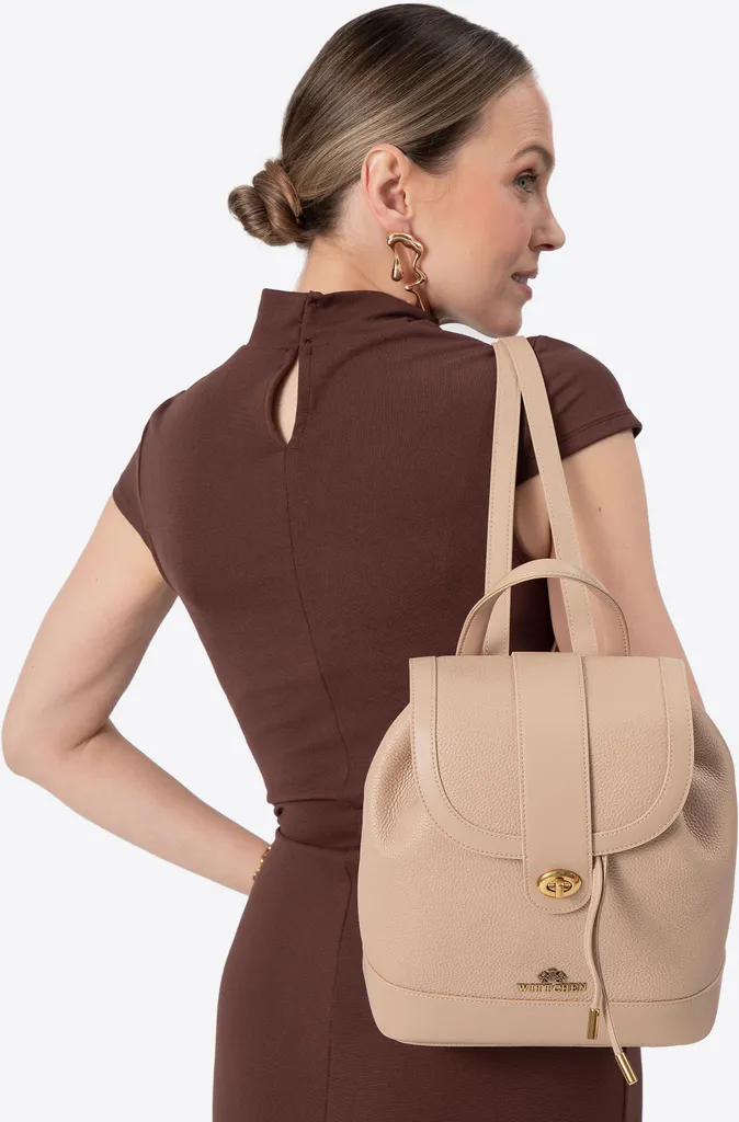 Sac à dos beige cuir véritable avec bandoulière réglable pour femme chic