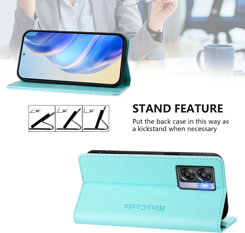 Custodia Portafoglio In Pelle Blu Con Magnetica E Supporto Per Oppo A77 5G / Realme Narzo 50 5G