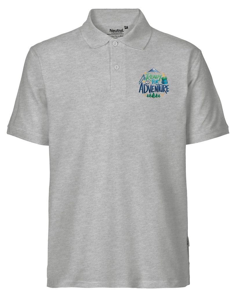 Huuraa Herren Polo Shirt Ready for Adventure Berge S Sport Grey Bio Baumwolle Fairtrade Poloshirt Geschenkidee