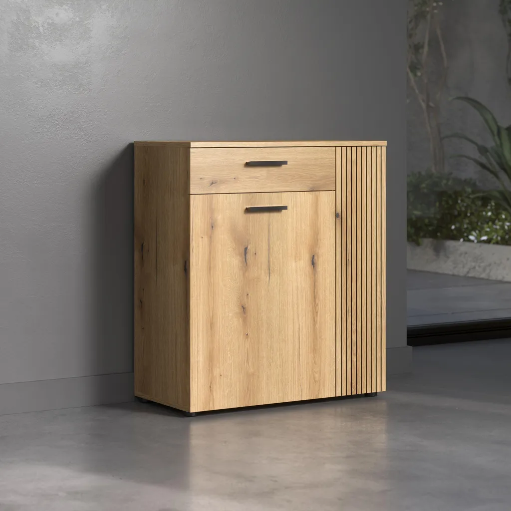 Buffet Bas de Rangement PureBliss 2 Portes 1 Tiroir - Finition Chêne - 6