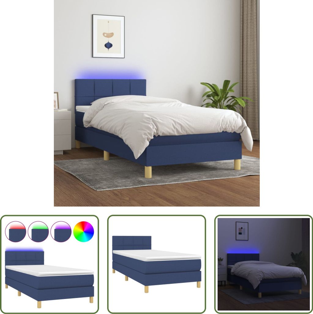 The Living Store Boxspringbett mit Matratze & LED Blau 80x200 cm Stoff