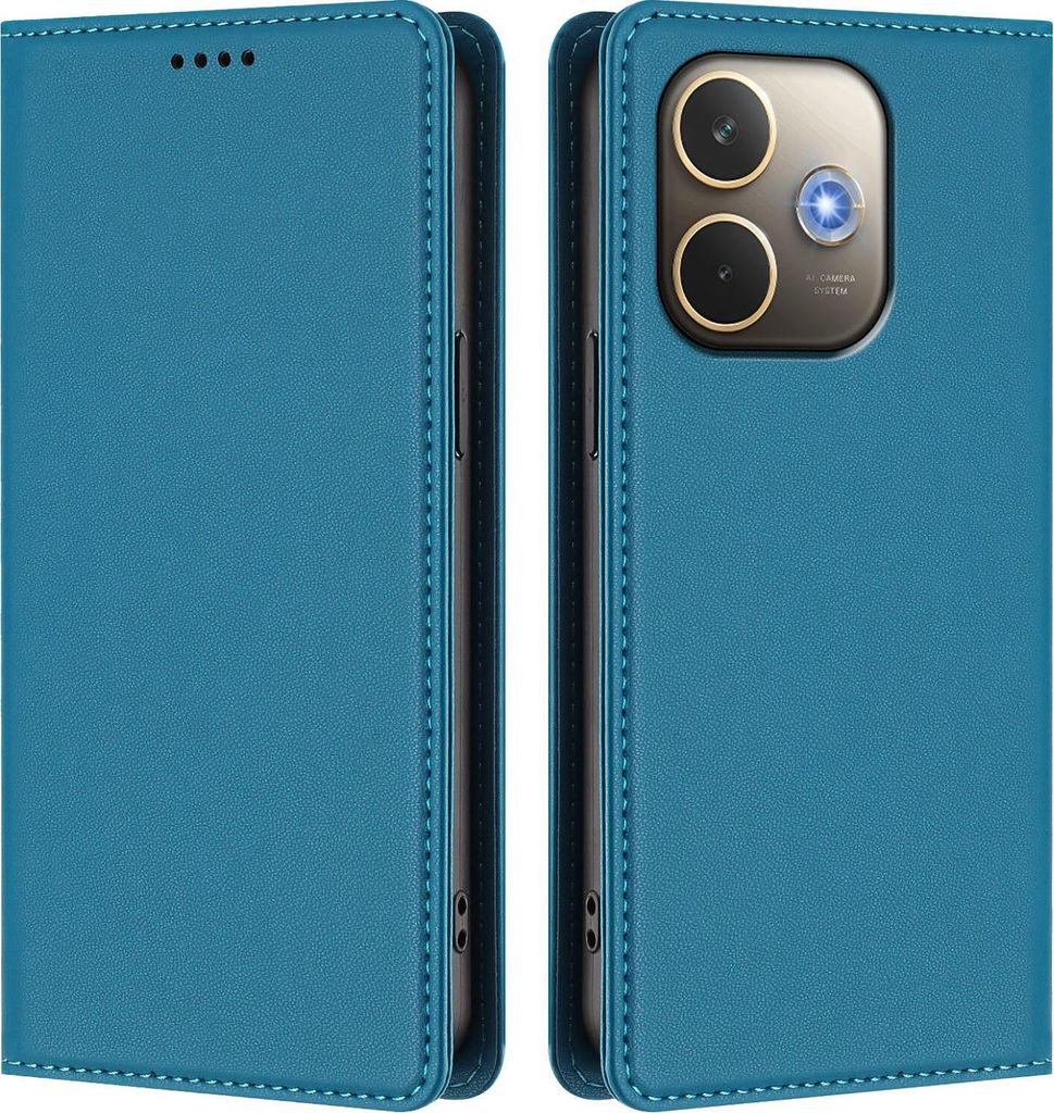 Handyhülle für Oppo A5 Pro 4G/A5 Pro 5G, Kunstleder Klapphülle Stoßfeste Magnetische Hülle mit Ständer Blau