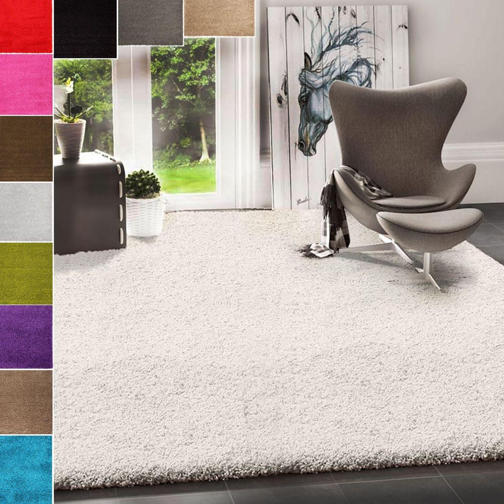 Prime Shaggy Hochflor Teppich in 13 Uni Farben + Runde Teppiche Wohnzimmer