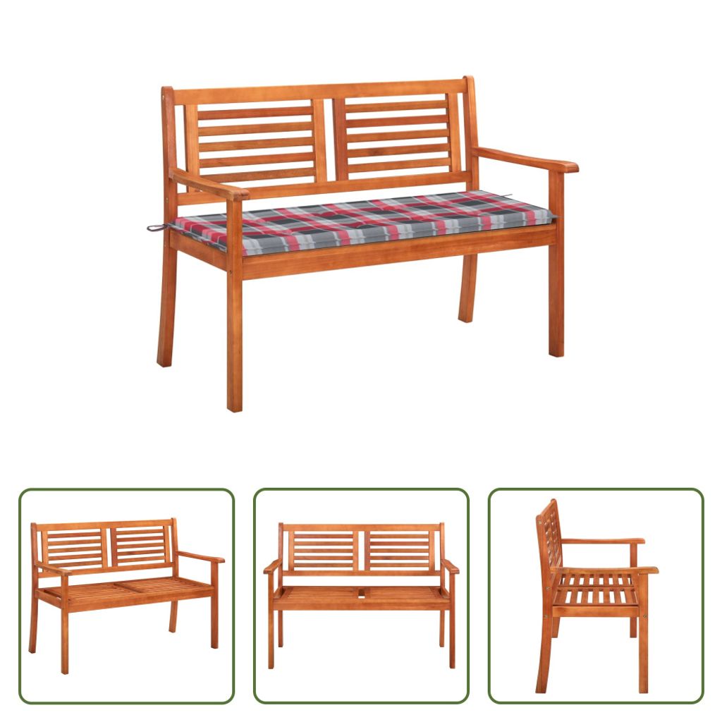 The Living Store 2-Sitzer-Gartenbank mit Auflage 120 cm Massivholz Eukalyptus