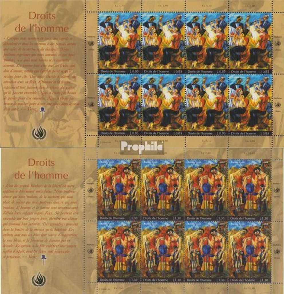 Briefmarken UNO - Genf 2004 Mi 505Klb-506Klb Kleinbogen (kompl.Ausg.) postfrisch Menschenrechte