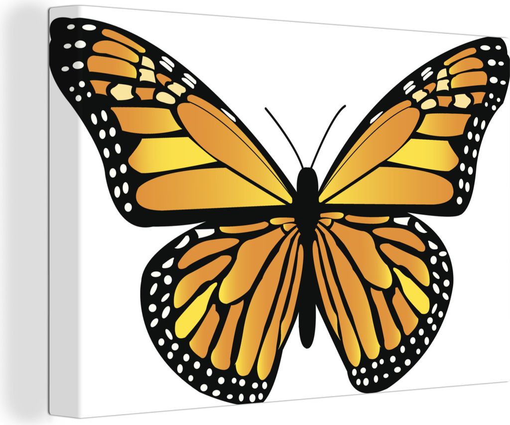 OneMillionCanvasses - Leinwandbilder - 140x90 cm, Eine Illustration eines gelb-orangen Schmetterlings, Wandbilder Kunstdruck Wanddekoration - Fot...