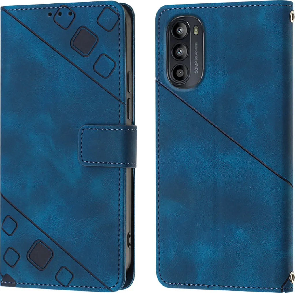 Cover Blu Motorola Moto G52 Rilievo: Eleganza in Ecopelle Vintage