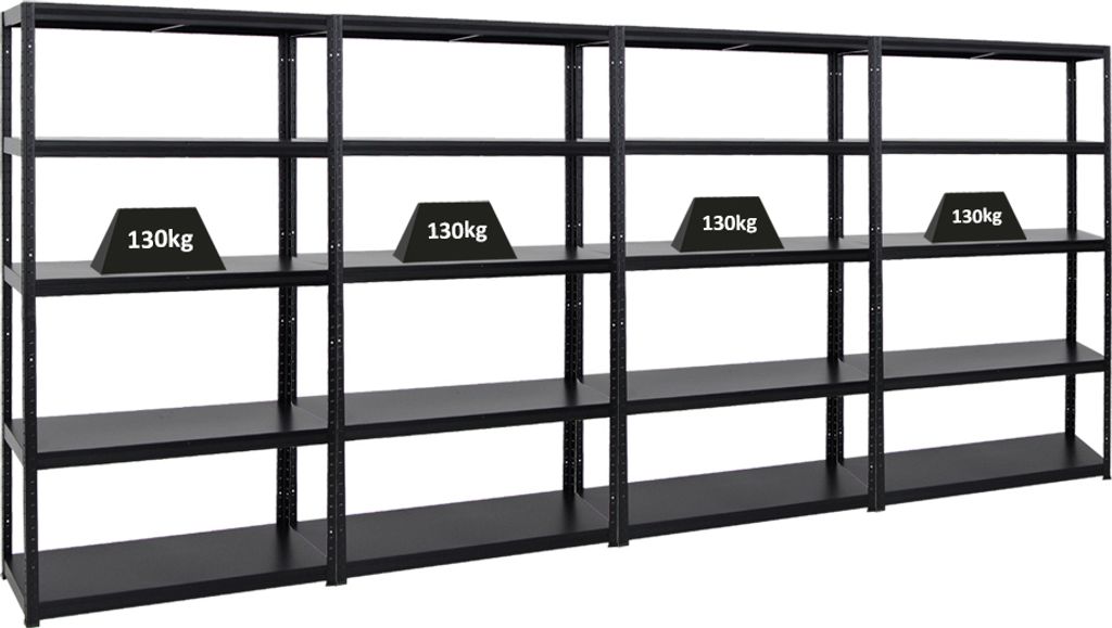 Mega Deal | 4x Schwerlastregal Steel Eagle | HxBxT 180x100x40 cm | Fachlast 130kg | Schwarz