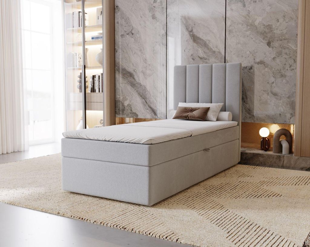 Hotel-Einzelbett 80x200 GRETNA – Hellbeige + GRATIS Matratzenauflage