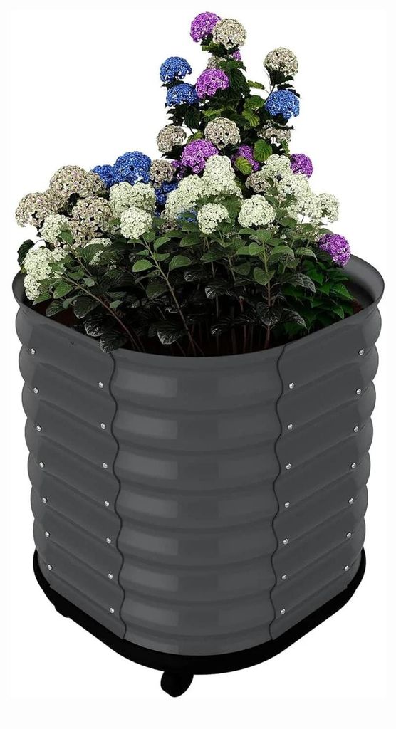 Rundes Hochbeet - Pflanzkübel mit Rollen - Aus Aluminium - Mobil - Für Gemüse, Blumen & Kräuter - Schwarz