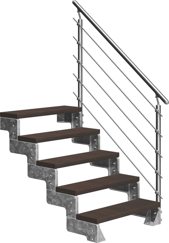 Dolle Außentreppe Gardentop 90-110cm Geschosshöhe mit Trimax dunkelbraun 100cm breit mit Prova-Geländer