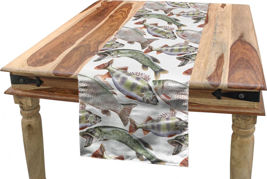 ABAKUHAUS Fische Tischläufer, Carp Perch und Bass, Esszimmer Küche Rechteckiger Dekorativer Tischläufer, 40 x 300 cm, Mehrfarbig