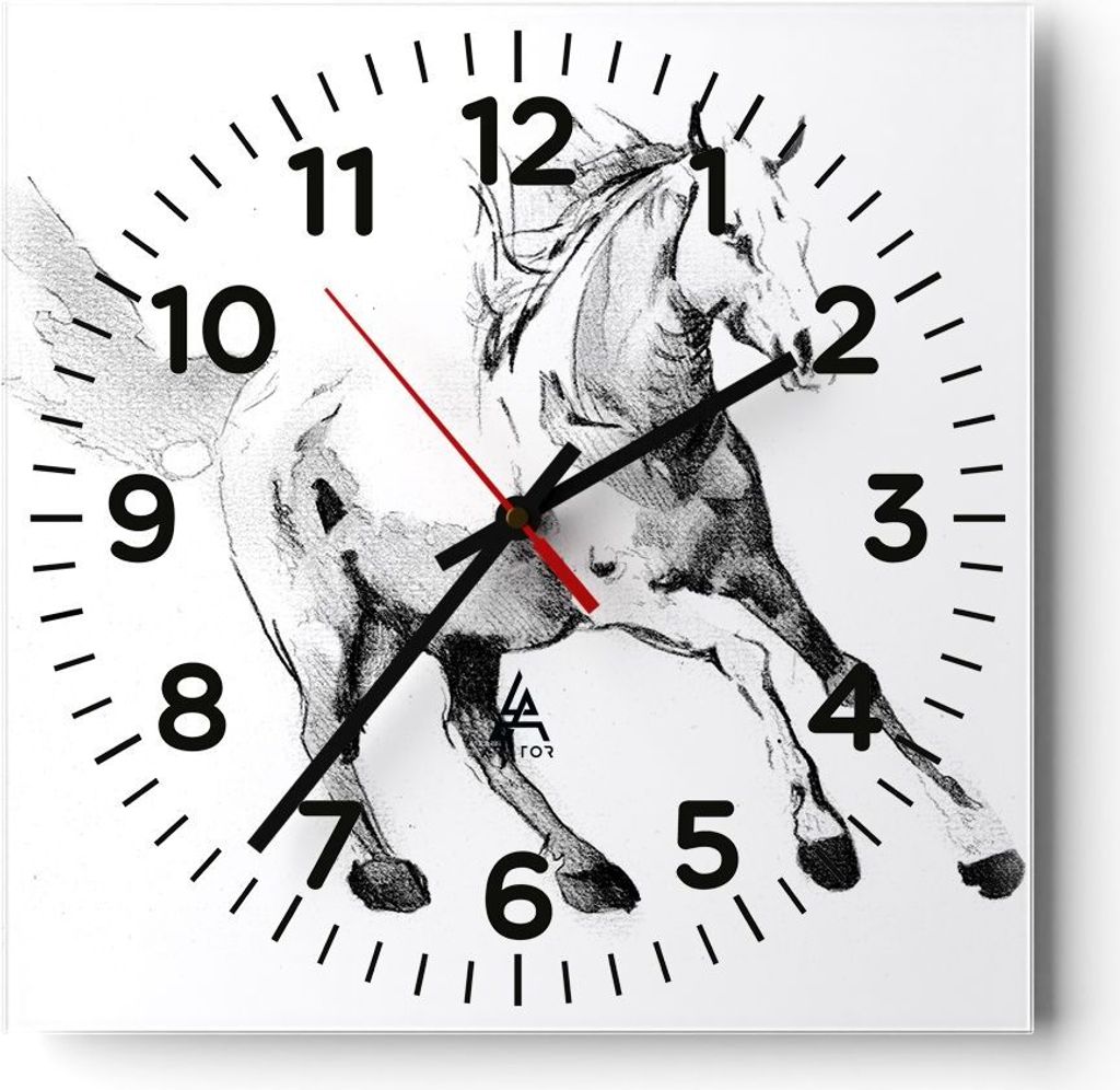 Wanduhr - Quadrat - Glasuhr - Pferd Galopp Tier - 30x30cm - Schleichendes Uhrwerk - Lautlos - zum Aufhängen bereit - Dekoration Modern - Wanddekor...