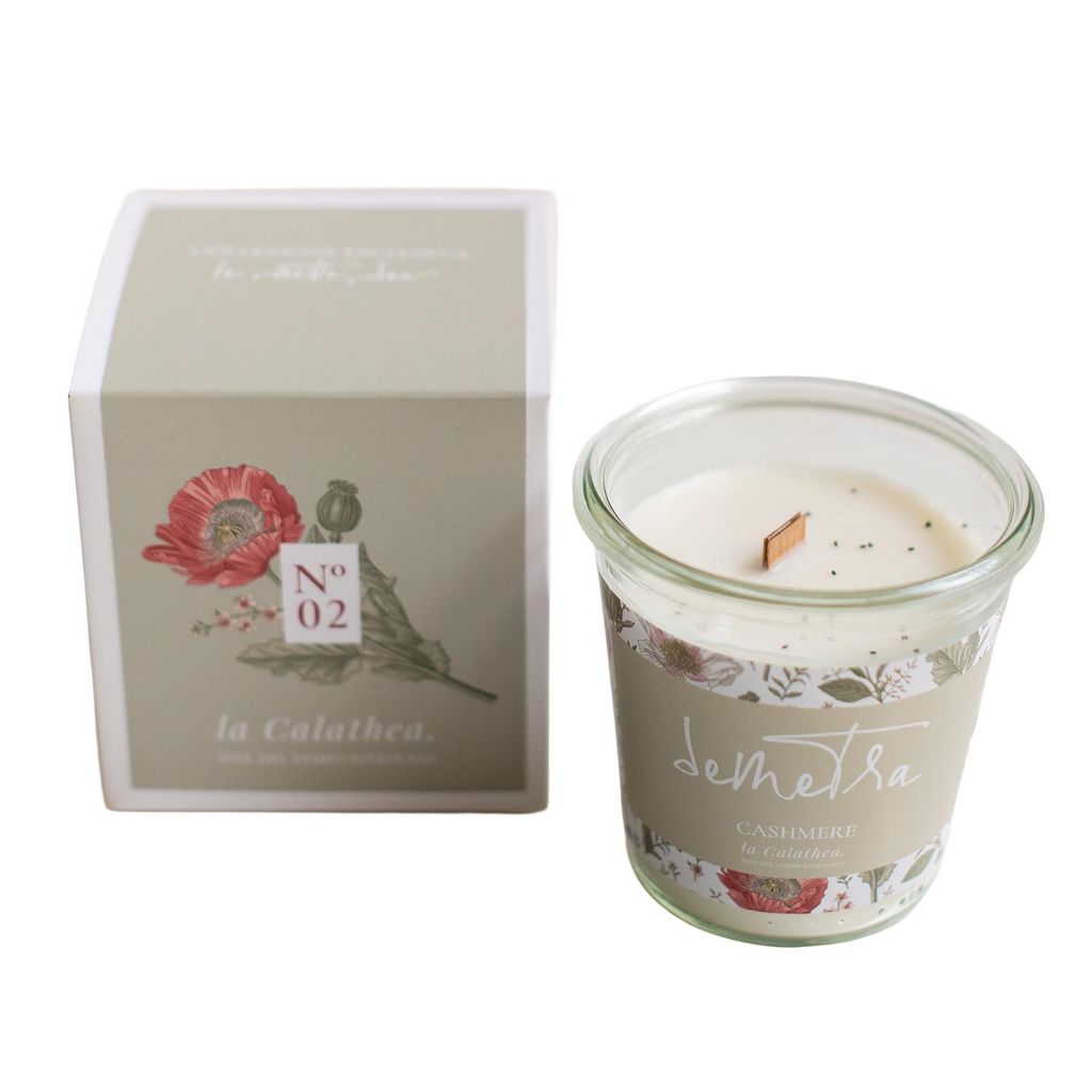 La Calathea - Duftkerze aus Sojawachs Vegan - Cashmere Duft 40 Stunden Brenndauer Handdekoriert Italy