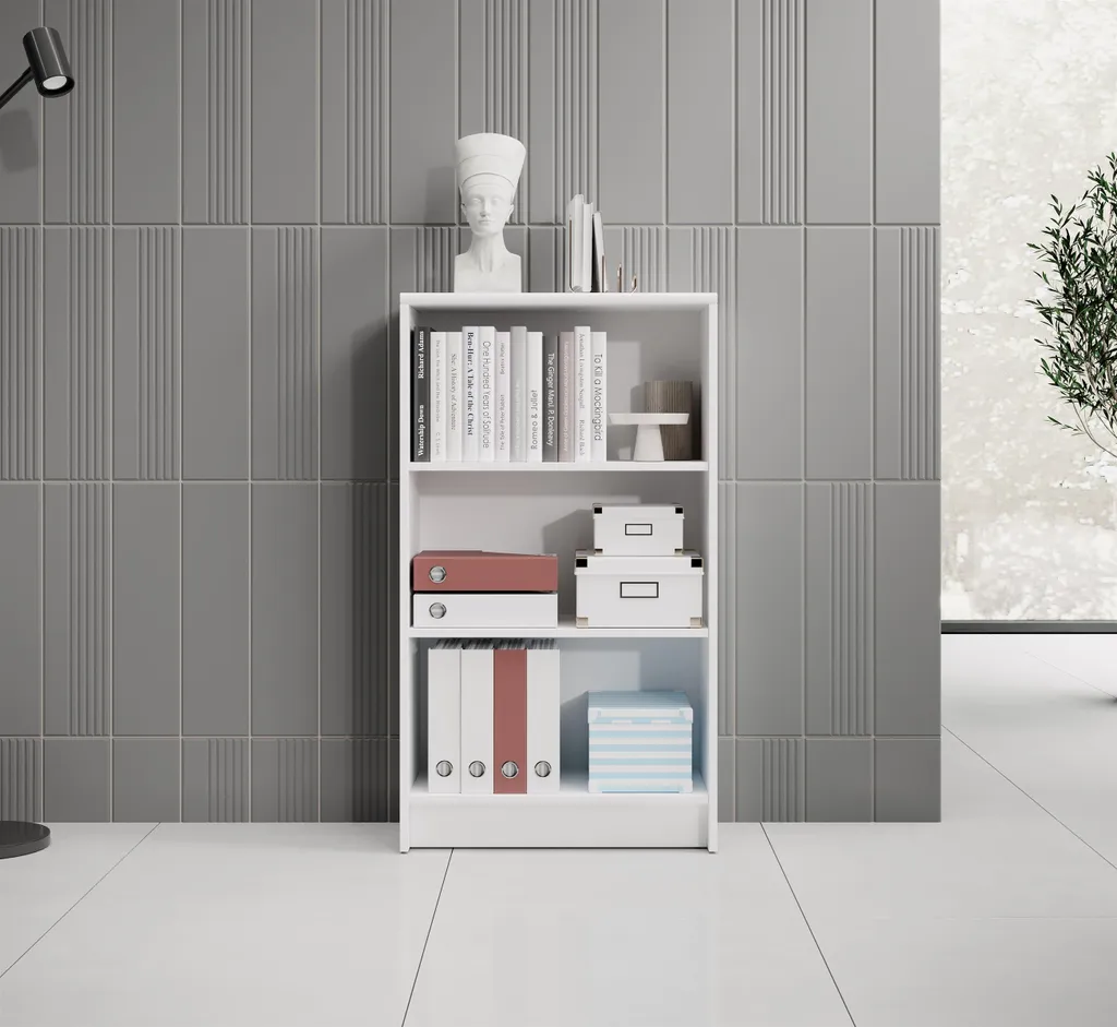 Étagère blanche Lissy 60 cm de large - Meuble robuste 3 compartiments - 4