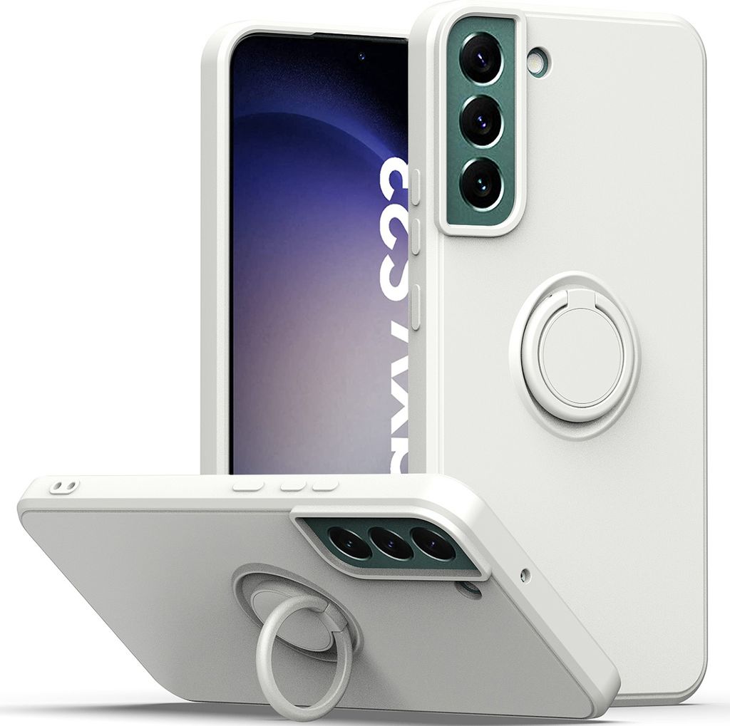 Samsung S23 Handyhülle, Ring Halter Ständer Kratzfeste Weiche Silikon schutzhülle für Samsung Galaxy S23 Weiß