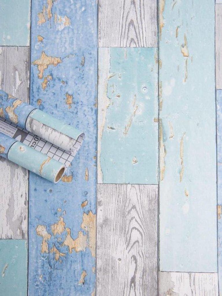 200x45cm Dekorative Selbstklebende Vinyl Wandfolie Holzgrain Muster - Wasserfest Wandfolie blau vintage Muster