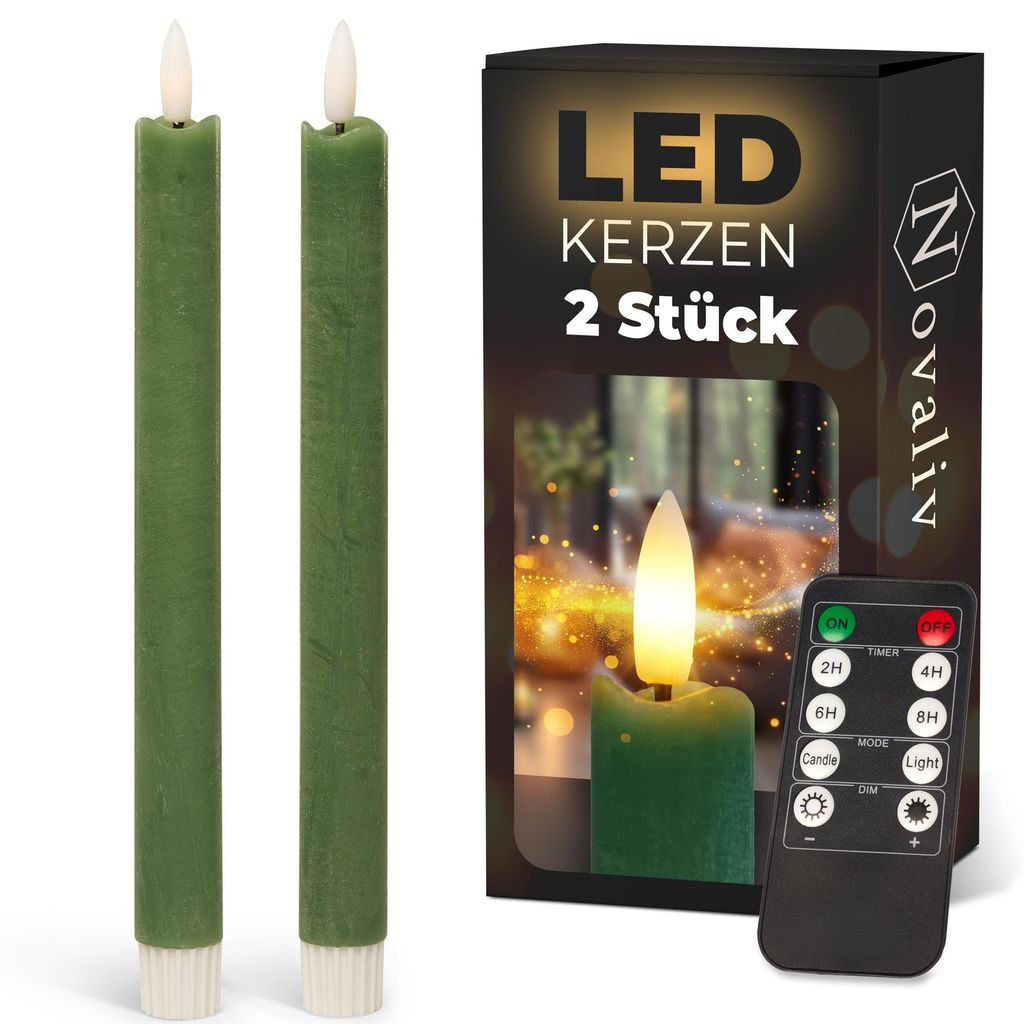 Stabkerzen LED mit Timer Grün 2er indoor mit 6 Stunden Produktbild 