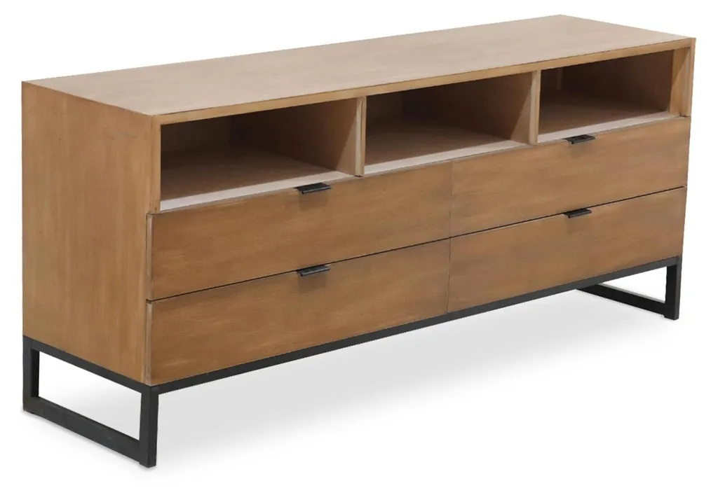 Menzzo Panara : Meuble TV Bois d'acacia patiné L150 scandinave haut de gamme