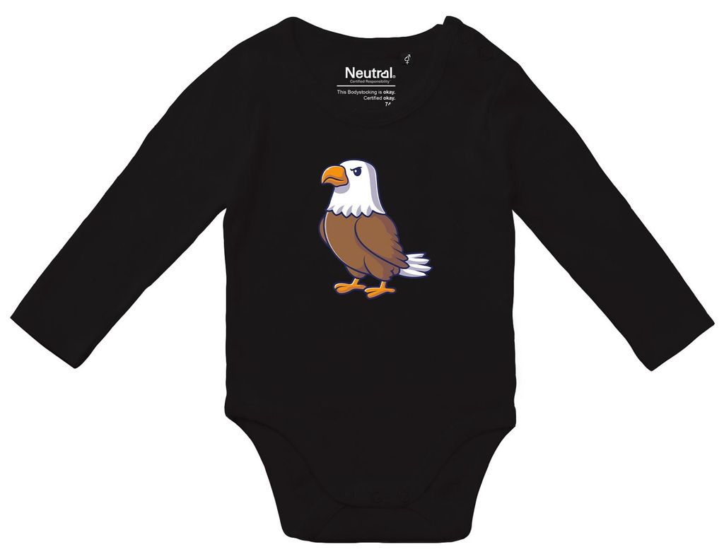 Huuraa Baby Body Adler Comic 80 Black Baumwolle Fairtrade Langarmbody Geschenkidee