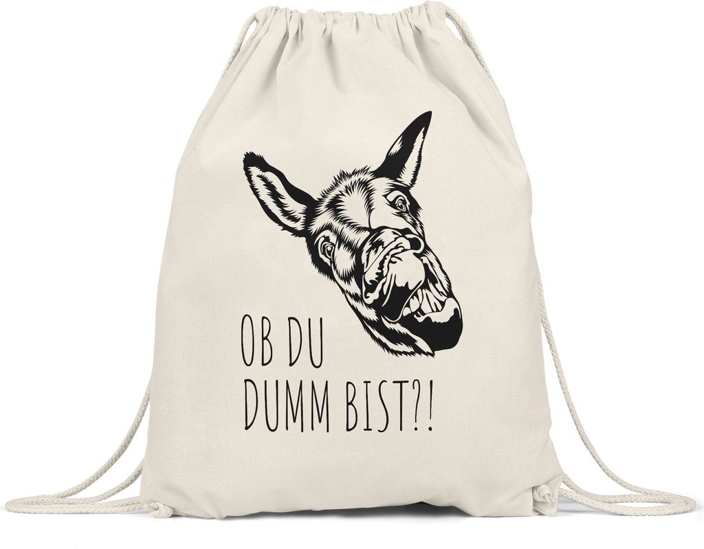 Ob du dumm bist?! Turnbeutel Büro Geschenk Sarkasmus Mitarbeiter Chef Kollegen Esel