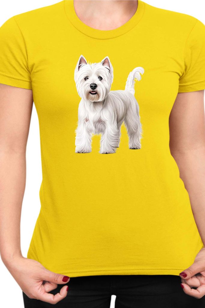 Damen T-Shirt Dogs Breeds West Highland White Terrier Dog Breed 005, Lady S / Gelb