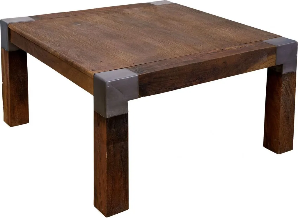 Table basse carrée en bois massif marron pour salon contemporain