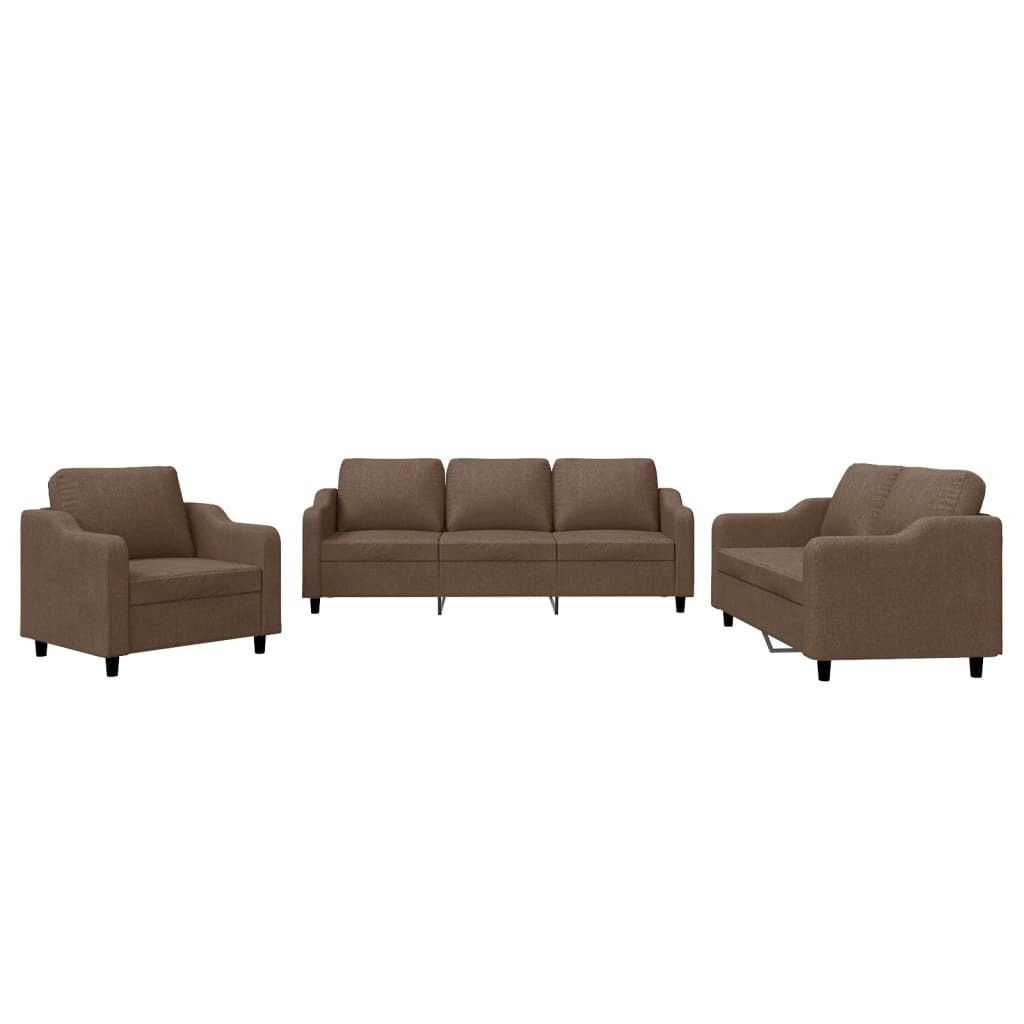 vidaXL 3-tlg. Sofagarnitur mit Kissen Braun Stoff