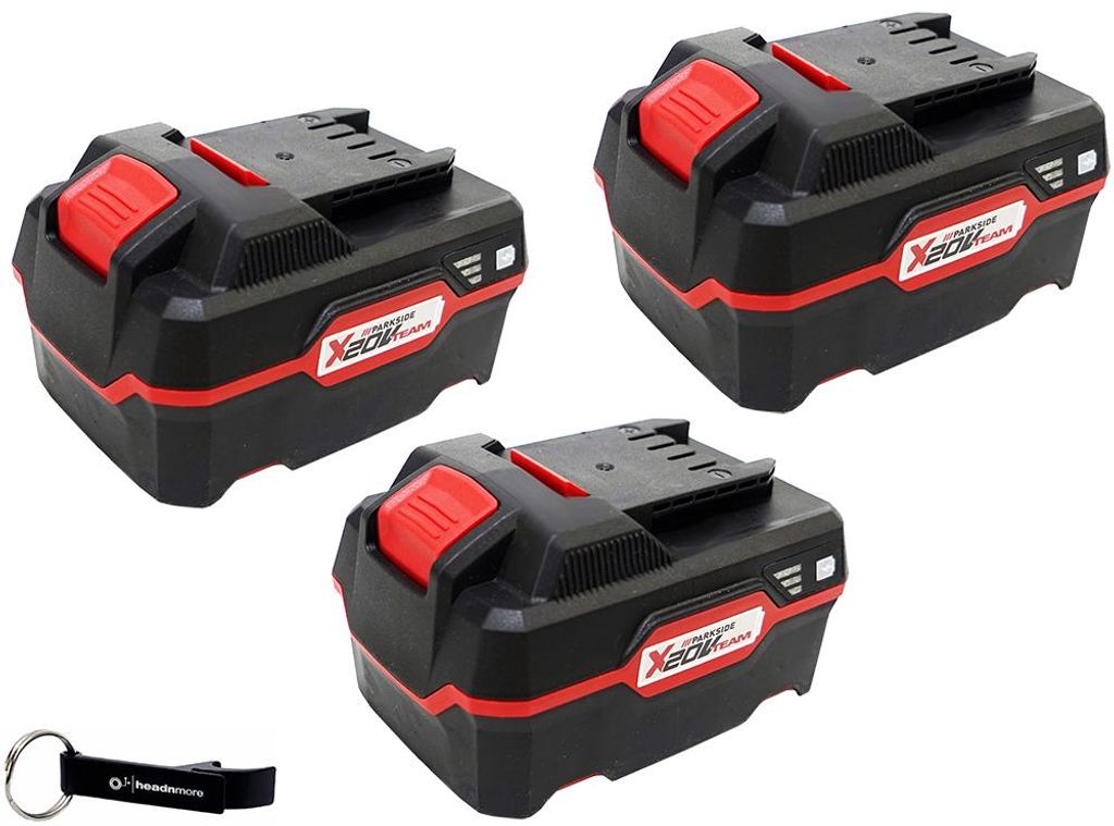 3 Stück PARKSIDE 20V 4Ah Akku PAP 20 B3 - Lithium Ionen 4 Ah Accu - für die Serie Parkside X20V im HEADNMORE Bundle mit Schlüsselanhänger