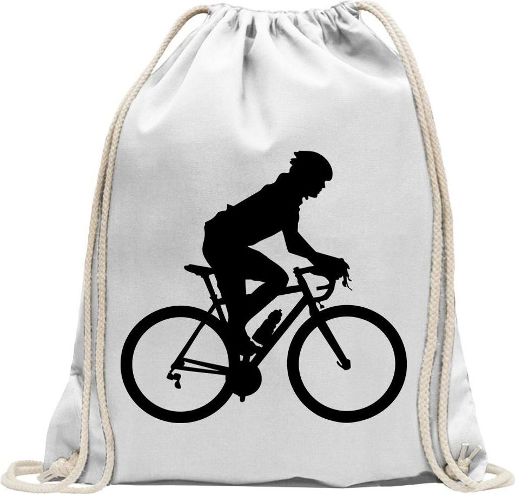 Kiwistar - Turnbeutel - weiss - Rennrad Fahrrad Figur - Fun Rucksack Sport Beutel Gymsack Baumwolle mit Ziehgurt