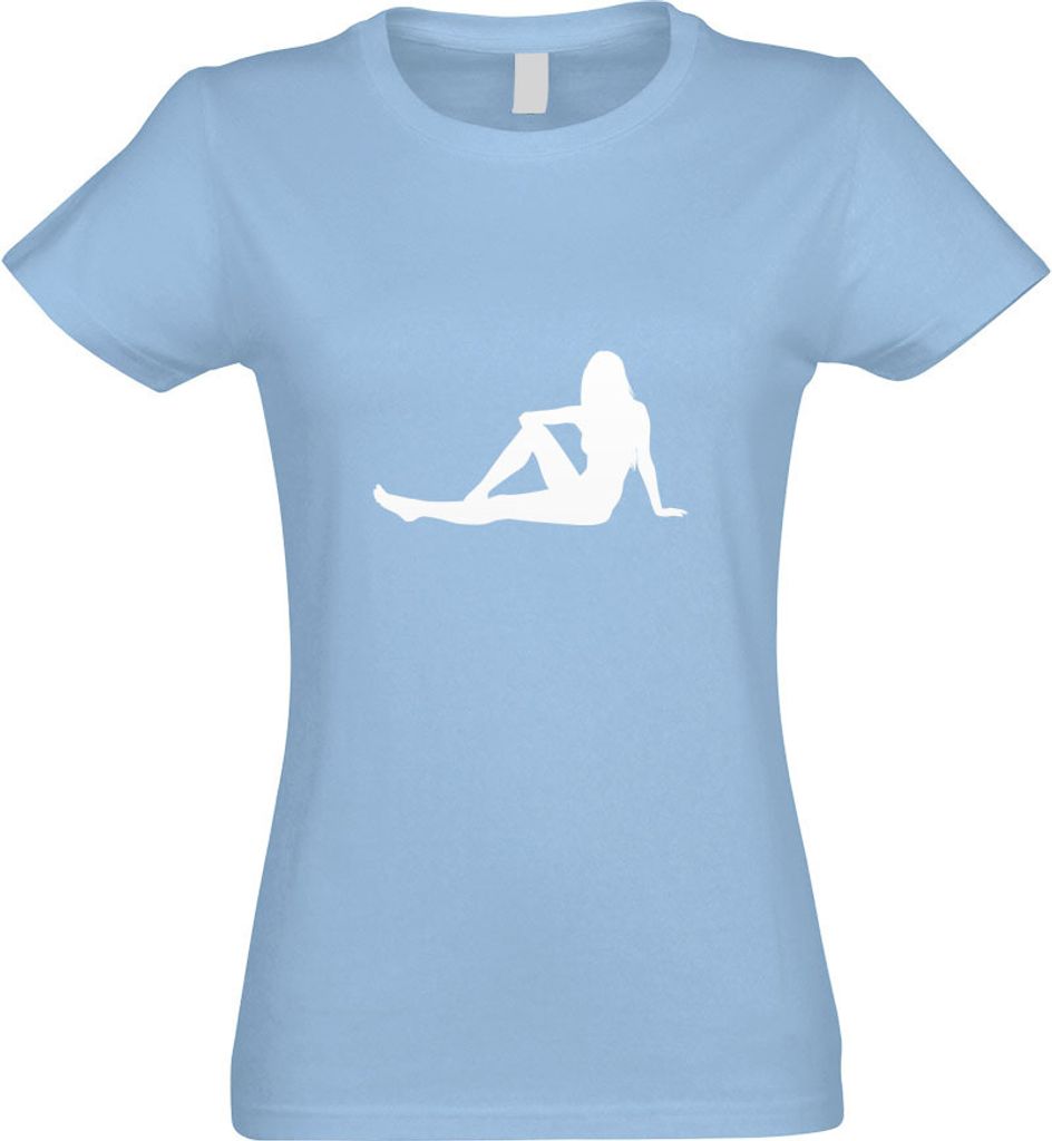 Kiwistar - T-Shirt tailliert - Damen - himmelblau - y Girl sitzend - mit Motiv Bedruckt - Funshirt Design - Sport - Freizeit - Damen - S