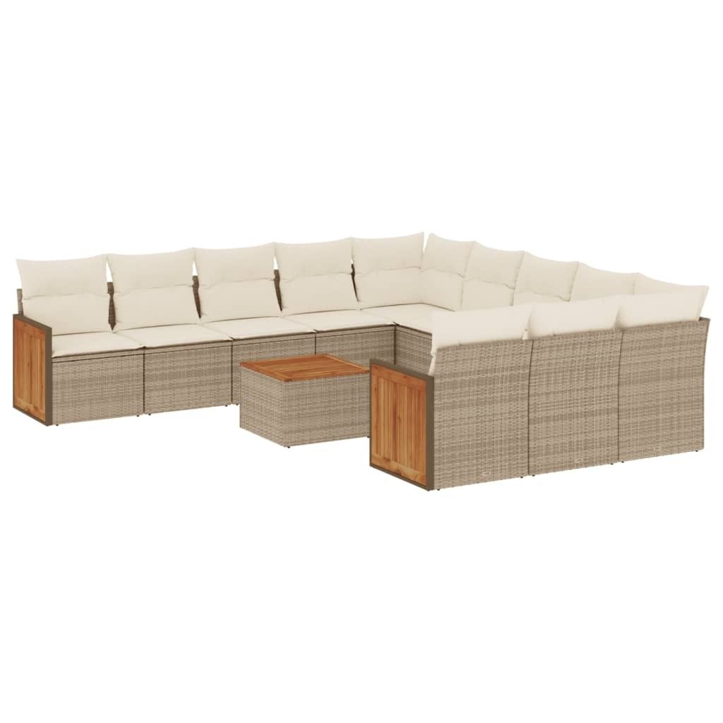 vidaXL 12-tlg. Garten-Sofagarnitur mit Kissen Beige Poly Rattan