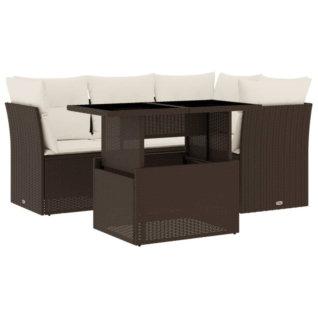 "im Sonderangebot" 5-tlg. Garten-Lounge-Set - elegantes Design - Sitzgruppe/Gartengarnitur - mit Kissen Braun Poly Rattan - Terassenmöbel DEMöbel...