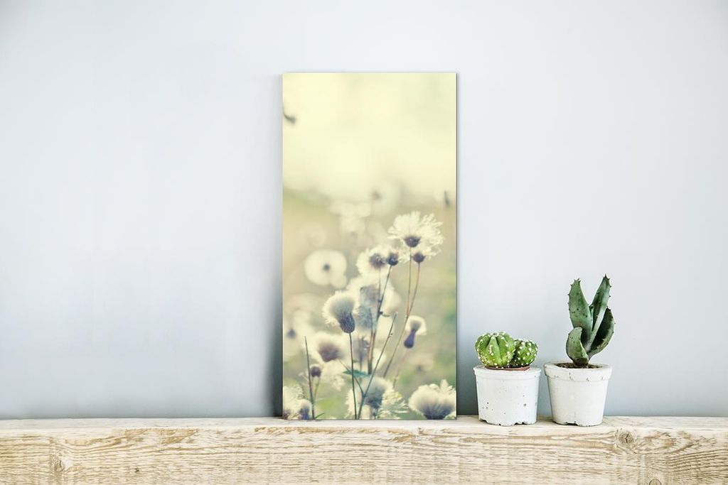 MuchoWow Wanddekoration Metall Metallbild Wandkunst 20x40 cm Blumen - Feld - Weiß MuchoWow Aluminium Gemälde - Aluminium Gemäldes