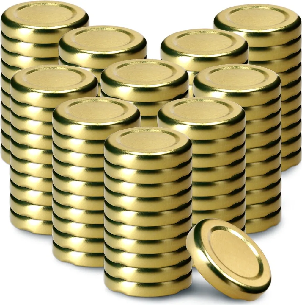 Set di coperchi per conserve in metallo KADAX "Falla", con 4 denti a scatto, oro, 43 mm, 100 pezzi