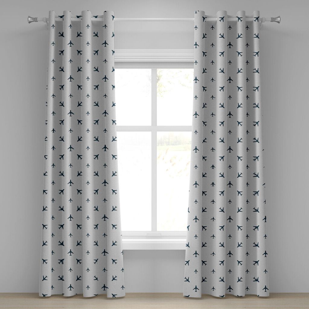 ABAKUHAUS Flugzeug Ösenvorhang, Flugzeuge Aeroplan Flieger als Geometrisches Muster Flughafen Druck, Dekorative 2-Panel-Fenstervorhänge, 280 cm x...