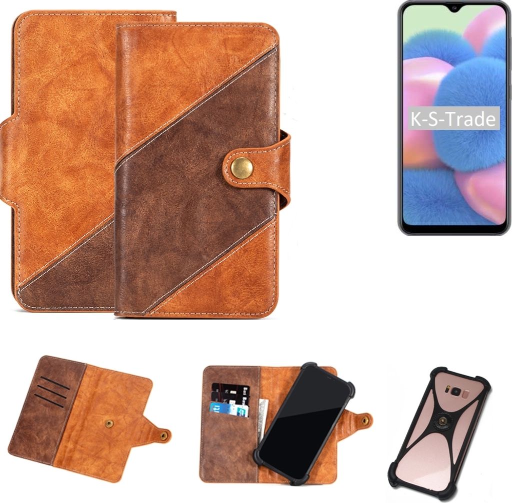 K-S-Trade Handyhülle Schutzhülle Bookstyle Case Wallet-Case kompatibel mit Samsung Galaxy A30s Cover Klapphülle Kantenschutz Smartphone dunkelbraun