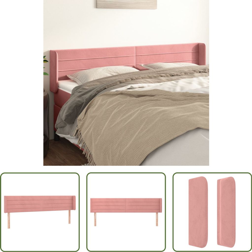 The Living Store Kopfteil mit Ohren Rosa 183x16x78/88 cm Samt