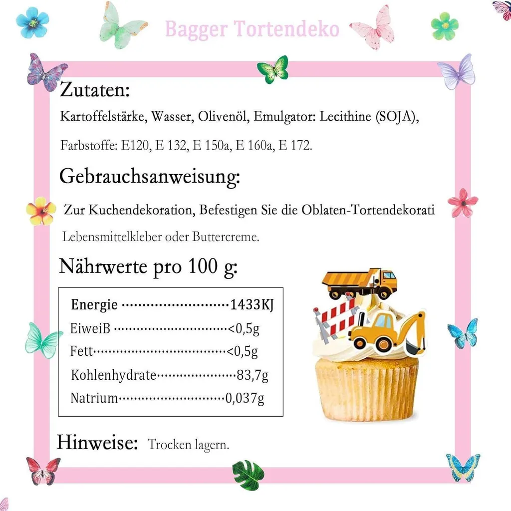 64 Pezzi Decorazioni Per Cupcake Per Feste A Tema Costruzioni - Topper E Pirottini Con Trattori Ed Escavatori - Per Compleanni Bambini E Ragazzi