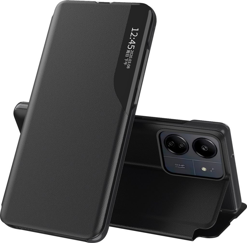 Dünn Flip Stand Cover Kunstleder Schutzhülle für Xiaomi Redmi 13C /Poco C65 Schwarz