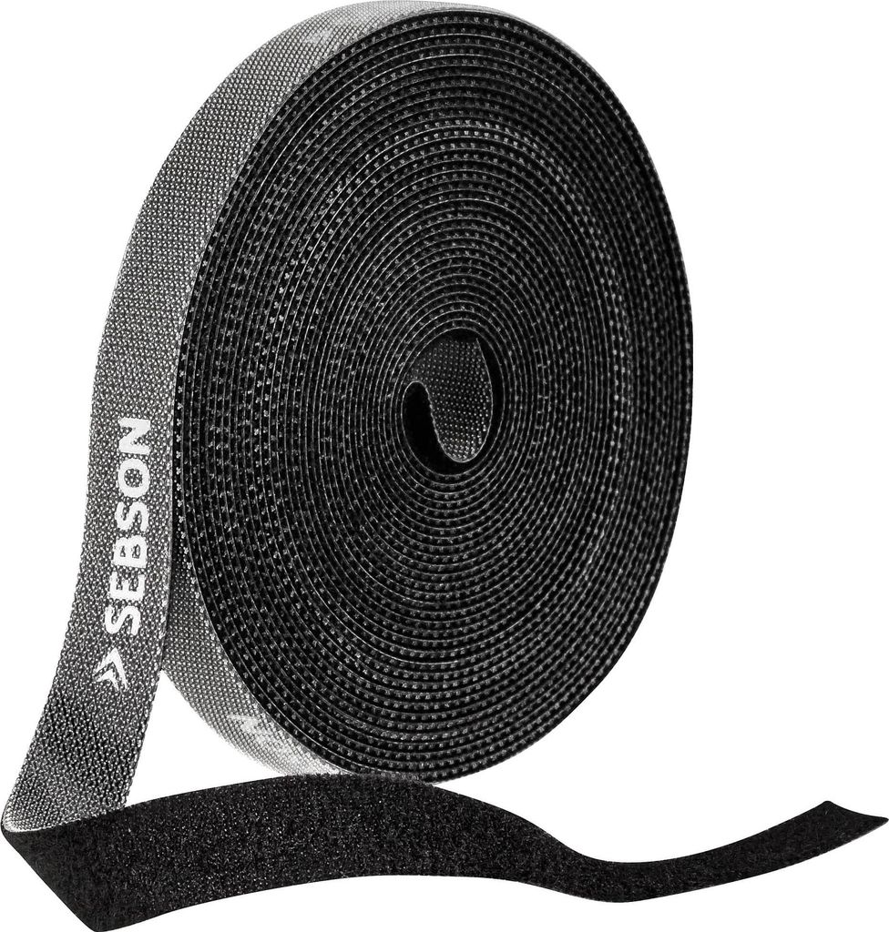 Kabelbinder wiederverwendbar schwarz Klett Band 15m Rolle 12mm breit SEBSON